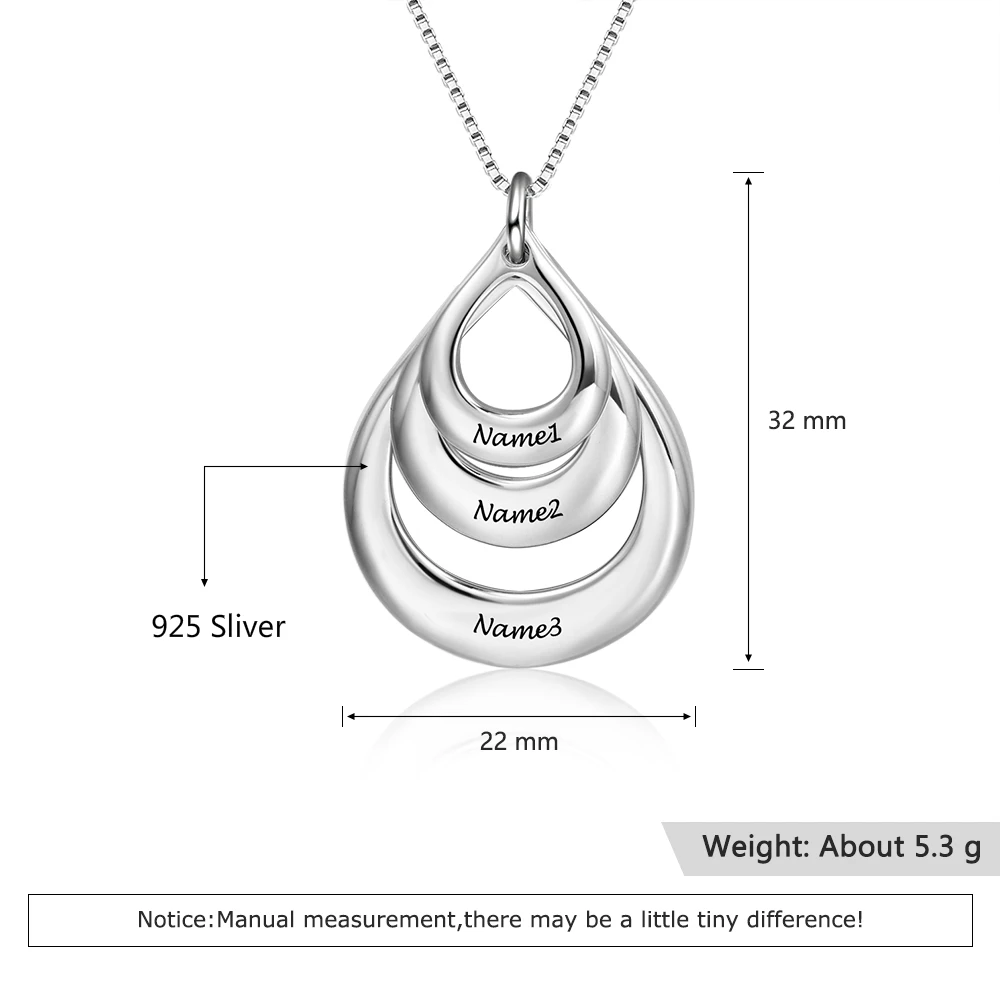 925 пробы, серебряное ожерелье, персонализированное, модное, обещанное, ювелирное изделие, полый кулон, гравировка, 3 имени, юбилейное ожерелье для женщин