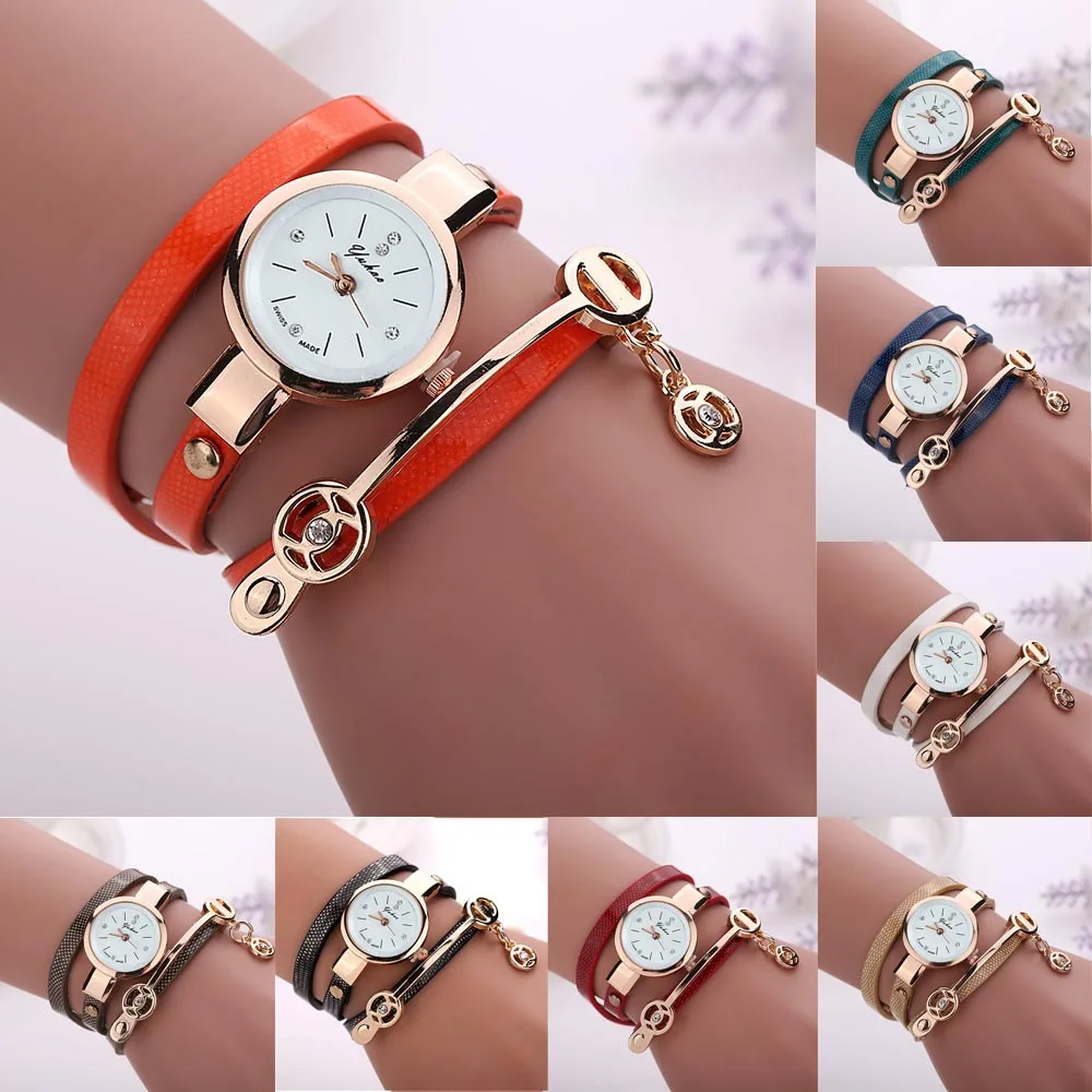 Women Multi color Metal Strap Wristwatch Bracelet Quartz watch Woman
