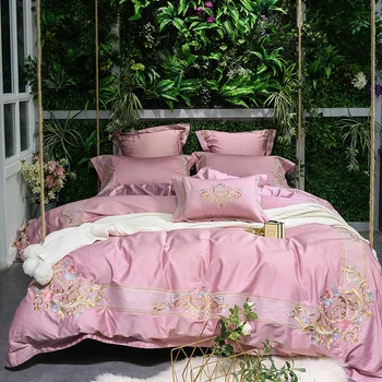 

Luxury Pink White 100S Egyptian Cotton Gold Royal Embroidery Palace Bedding Set Duvet Cover Bed sheet/Linen Pillowcases 4/7pcs