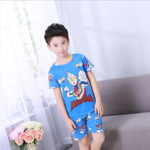 Детский пижамный комплект для маленьких девочек и мальчиков, повседневная одежда с рисунком, костюм, детская одежда для сна с короткими рукавами, пижамные комплекты - Цвет: 11