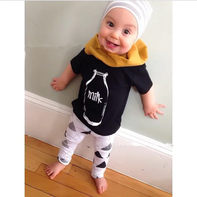

2019 summer style baby boy clothes fashion short-sleeved Milk Bottle T-shirt+pants 2pcs Newborn baby girl clothing set infant