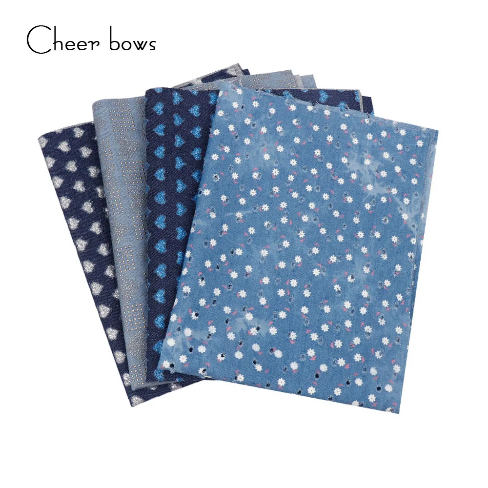

40*50CM Heart Pattern Cotton Denim Fabric Simple Style Textile DIY Handmade Materials Home Textile Fabric Sofa Bed Decorative
