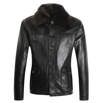 

Leather Jacket Men Coats Brand High Quality PU Outerwear Black Warm Slim Men Business Winter Faux Fur Male Jacket Fleece Casual