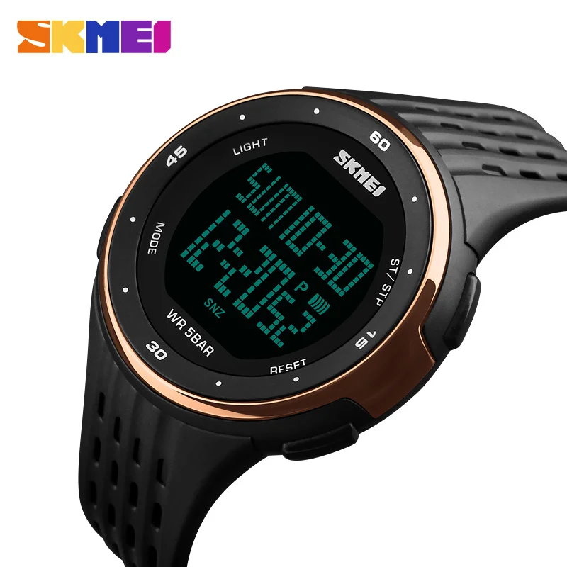 SKMEI 1219 Men Digital Watch LED Display Waterproof Male Wristwatches Chronograph Calendar Alarm Sport Watches Relogio Masculino - Цвет: rose gold