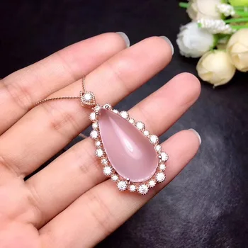 

Natural And RealRose Quartz necklace pendant Free shipping Natural Rose Quartz Pendant 925 sterling silver Fine jewelry 13*25mm