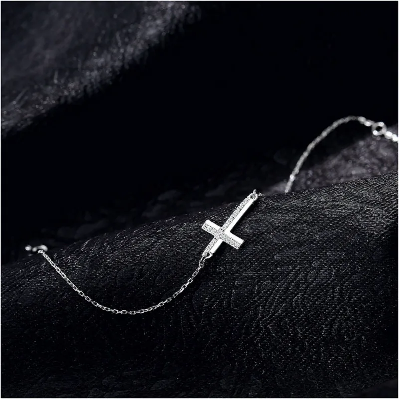 Fengxiaoling 925 пробы Серебряный простой крест кубический цирконий браслеты с подвесками для женщин модные вечерние ювелирные изделия