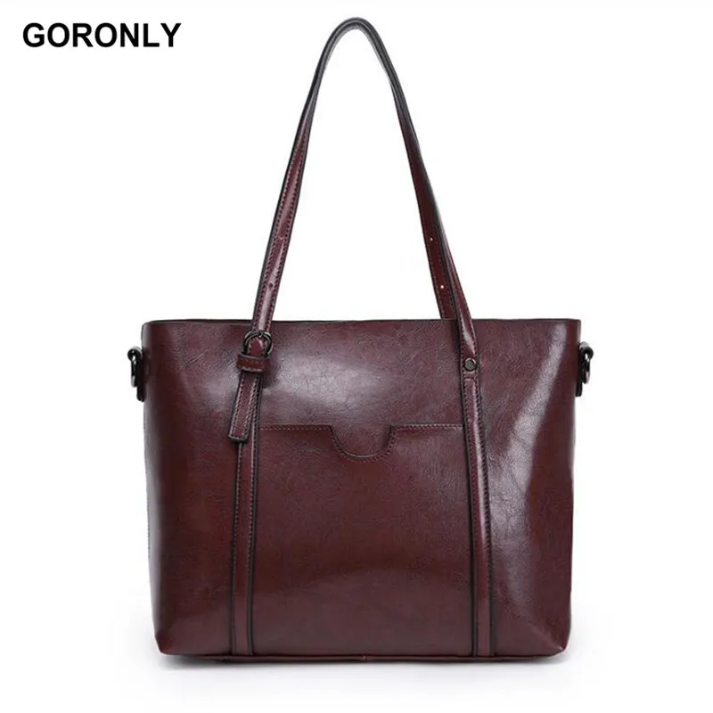 

GORONLY Brand High Quality Tote Bag Oil Wax Leather Women Handbags Designer Shoulder Bags Fashion Ladies Purses Crossbody Bag