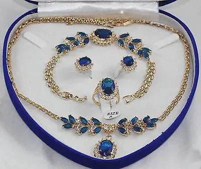 

Fine real 18KGP Fashion Cubic Zirconia Trendy Jewelry % Beautiful blue jade bracelet earring ring necklace pendant