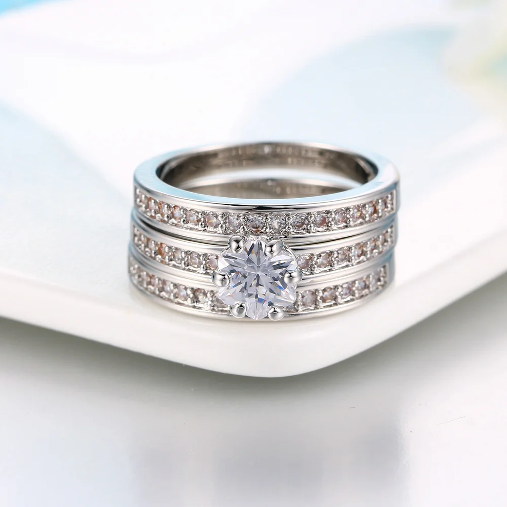 Double Fair Brand Flower Bridal 3 Rings Set For Women Cubic Zirconia Stone Fashion Party Jewelry Wholesale&Drop Shipping DFR060