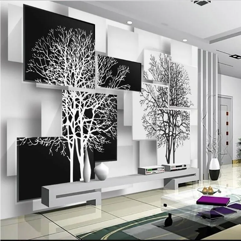 wellyu Custom large fresco simple black and white tree 3D TV backdrop environmental wallpaper papel de parede para quarto | Обустройство