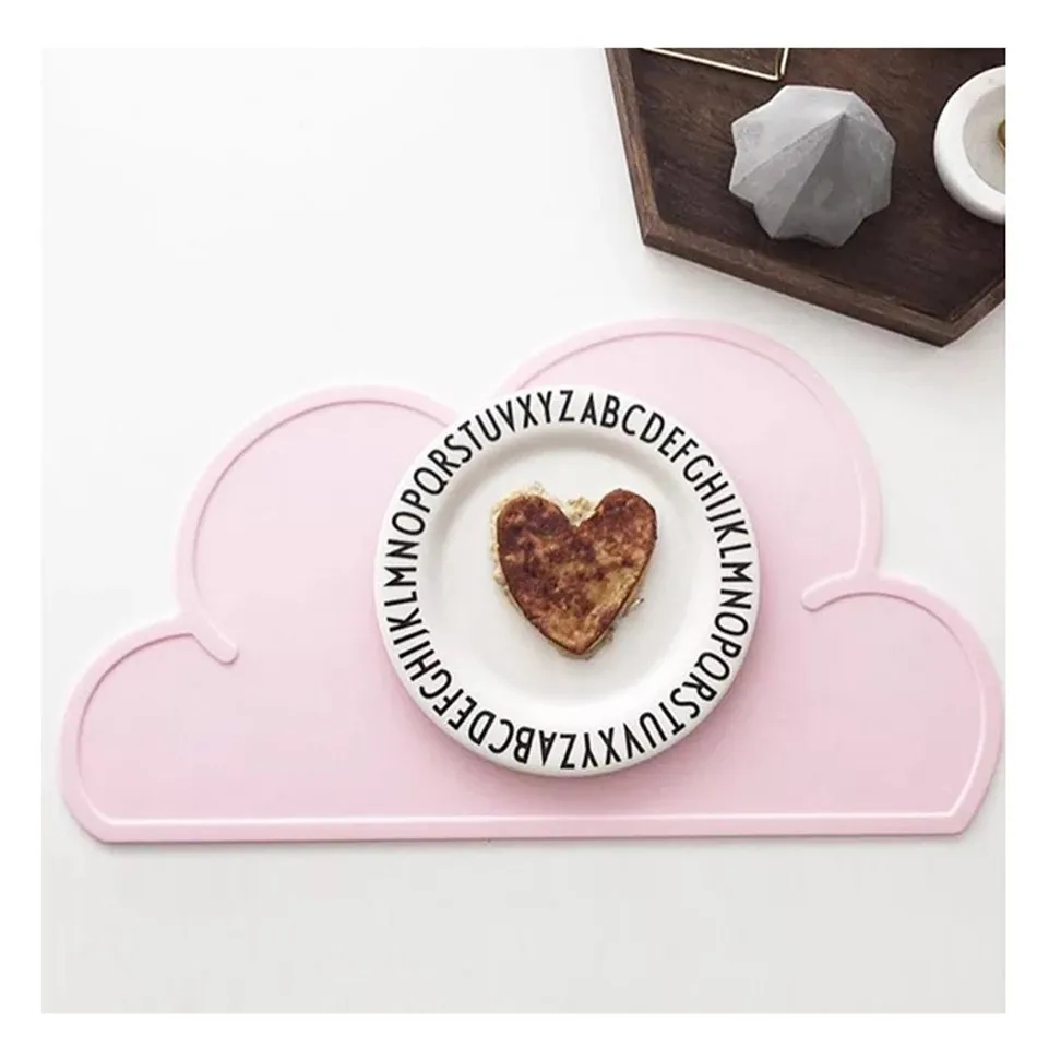Cute Silicone Placemat FDA Bar Mat Baby Kids Cloud Shaped Plate Mat Table Mat BPA Free Waterproof Set Home Kitchen Pads 47x27cm (15)