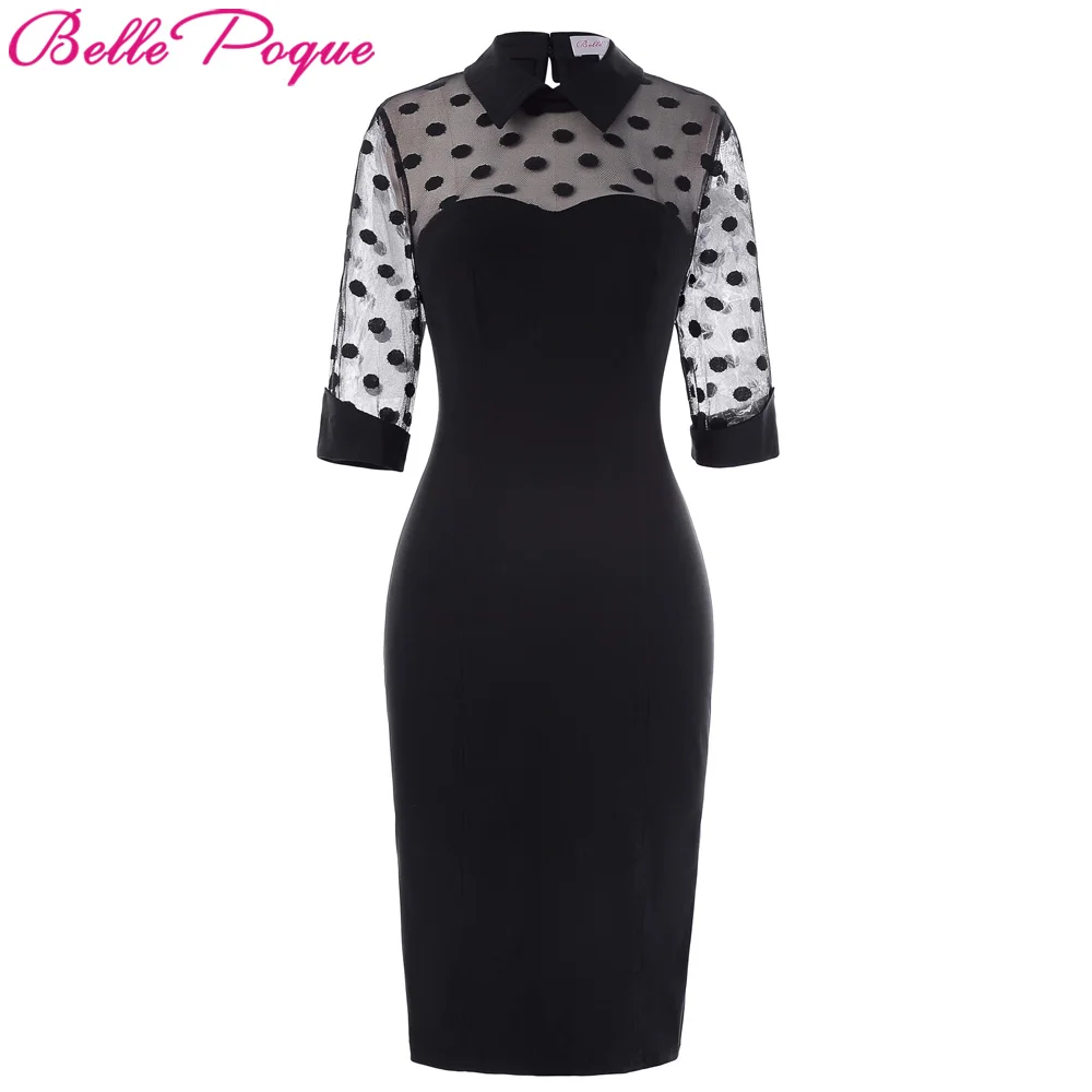 

Belle Poque Summer Vintage Bodycon Dresses 2018 Woman Club Fitness Half Sleeve Black Sexy Split Sheath Pencil Women Office Dress