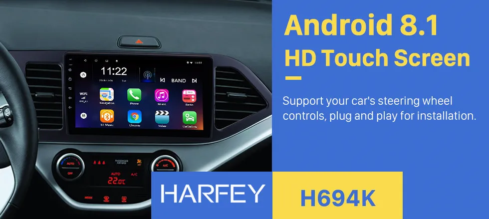 Top Harfey 9 Inch Android 8.1 Car Head Unit Radio Player GPS Navi For 2011-2014 KIA PICANTO Morning Support Steering Wheel Control 0