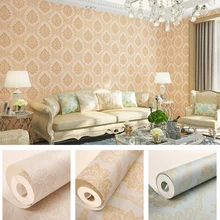 European Classic Elegant Textured Damask Wall Paper Home Decor Metallic Shimmer Damascus Wallpaper Roll, Beige,Cream,Green,Pink black and white damask wallpaper rolls velvet flocked textured victorian decor
