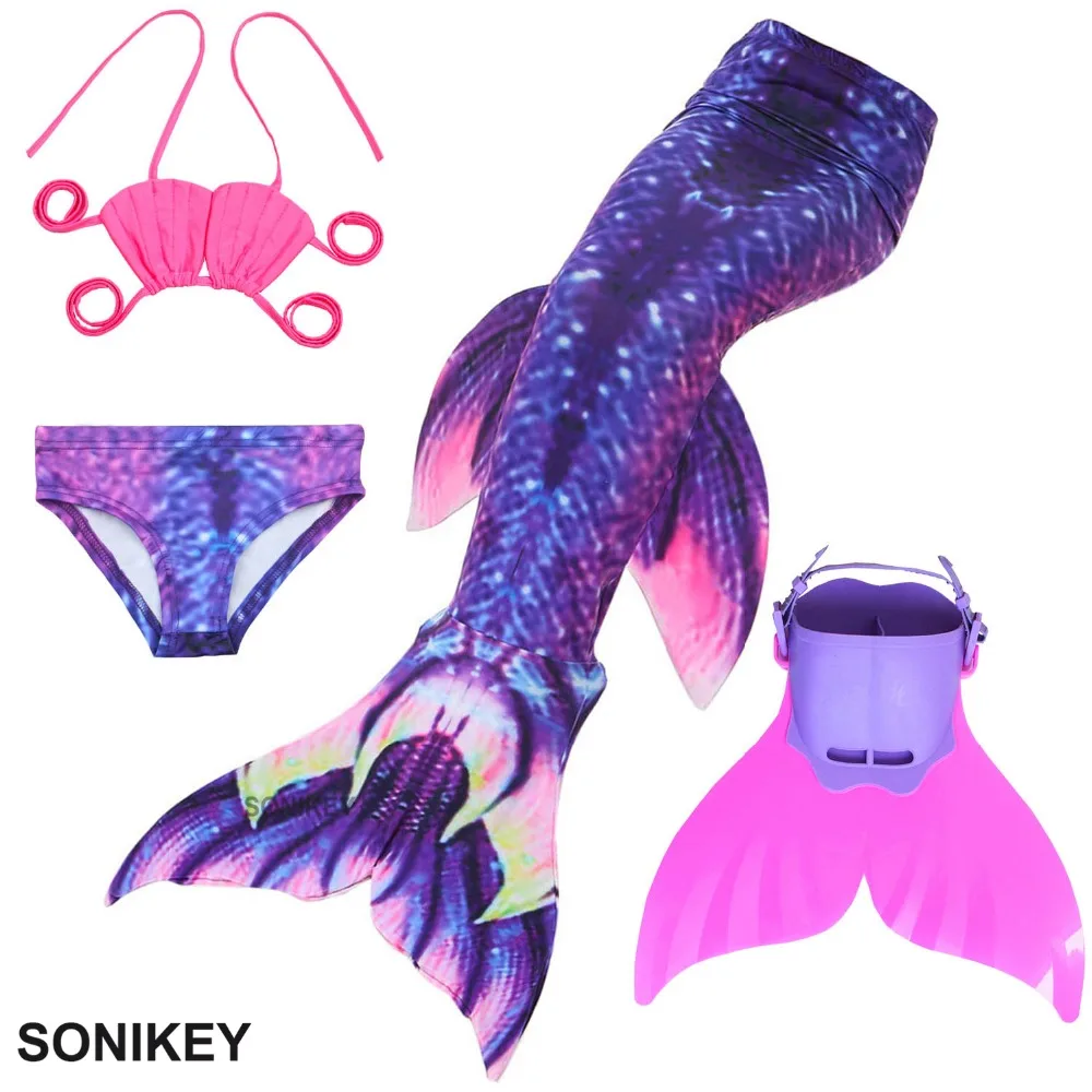 

4pcs Children Mermaid Tail with Monofin Cosplay Costume Kids Girl Swimming Mermaid Tail Mermaid Swimsuit for girls ariel Dress
