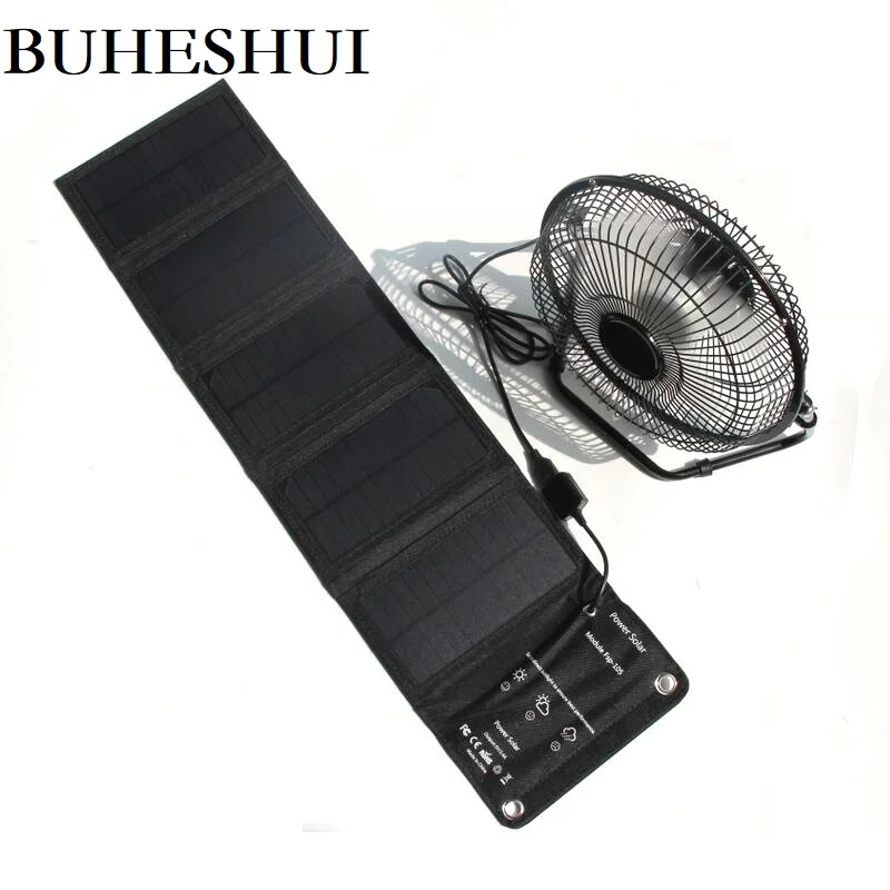 

BUHESHUI USB Iron Fan 8Inch Cooling Ventilation Fan+10W Solar Panel Charger Powered for Outdoor Traveling Fishing Home Office