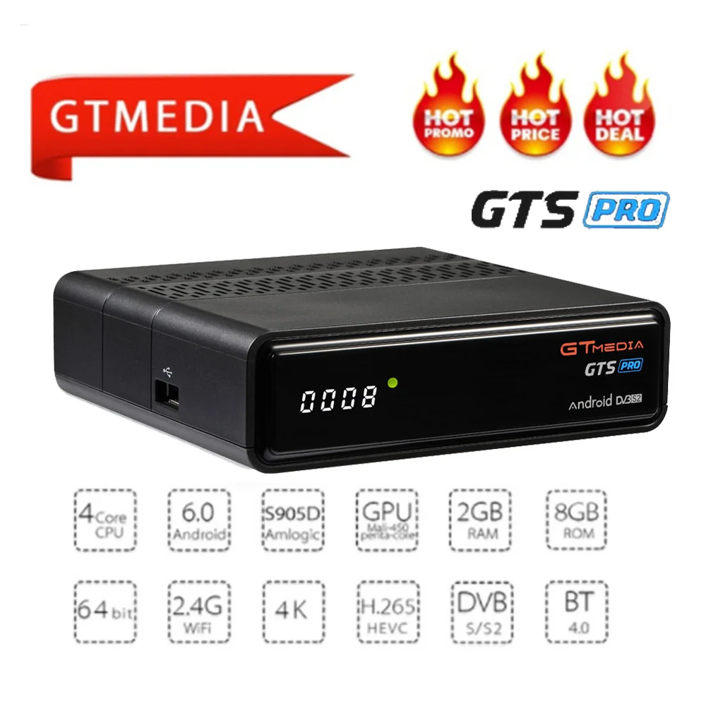 Freesat GTmedia GTS Android 6,0 4K Smart tv BOX Amlogic S905D комбинированный DVB-S2 спутниковый ресивер 2G/8GB BT4.0 телеприставка cccam m3u