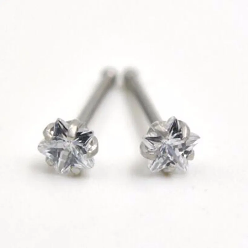 2Piece 20Gx7x3mm free shipping nostril Star Zircon crystal nose stud
