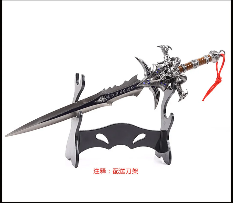 

30CM High Quality Alloy Frostmourne Sword Inlaid Blue Diamond, WOW Lich King Arthas Weapon Model with Tool Carrier 2019 Hot