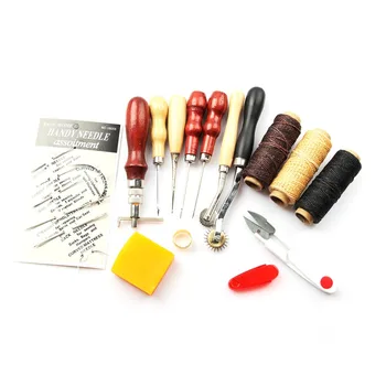 

14Pcs/Set DIY Leathercraft Tool Sets Hand Sewing Stitching Punch Carving Tools Kit Work Saddle Purse Bag Leather Craft Making