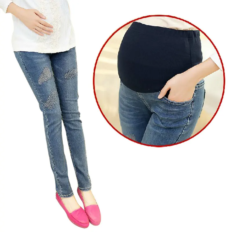 Cotton Maternity Jeans Spring Autumn Pregnancy Belly Elastic Trousers