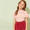 SHEIN/милая блузка для девочек со стоячим воротником и вышивкой; коллекция года; летняя блузка с короткими рукавами, пуговицами и рюшами на спине; Boho; топы