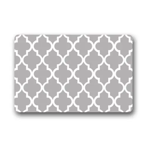 Quatrefoil Grey And White Lattice Machine Washable Non Slip Rubber