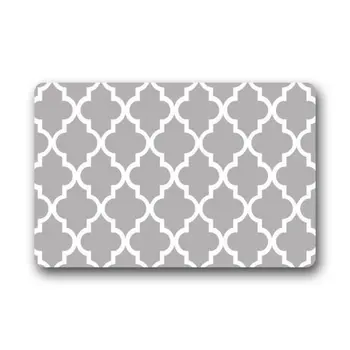 

Quatrefoil Grey and White Lattice Machine-washable Non-slip Rubber Welcome Door Mat Doormats Rug 18 X 30 Inch