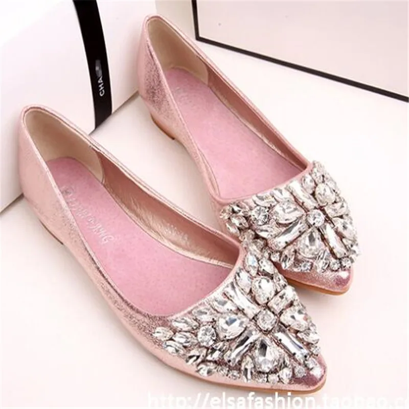 

Fashion women Ballet shoes leisure spring pointy ballerina bling Rhinestone flats shoes princess shiny Crystal wedding shoes