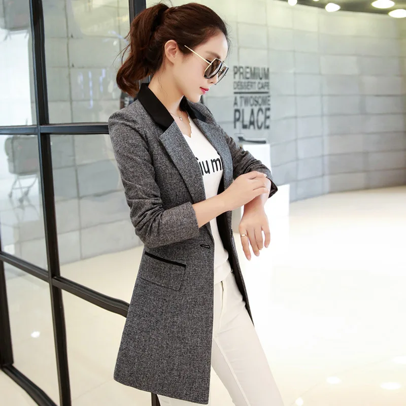 

Women's Plus Size Casual Slim Long section Jacket Blazer Female Business Female Jackets Elegant Bleiser Mujer Ladies Coats