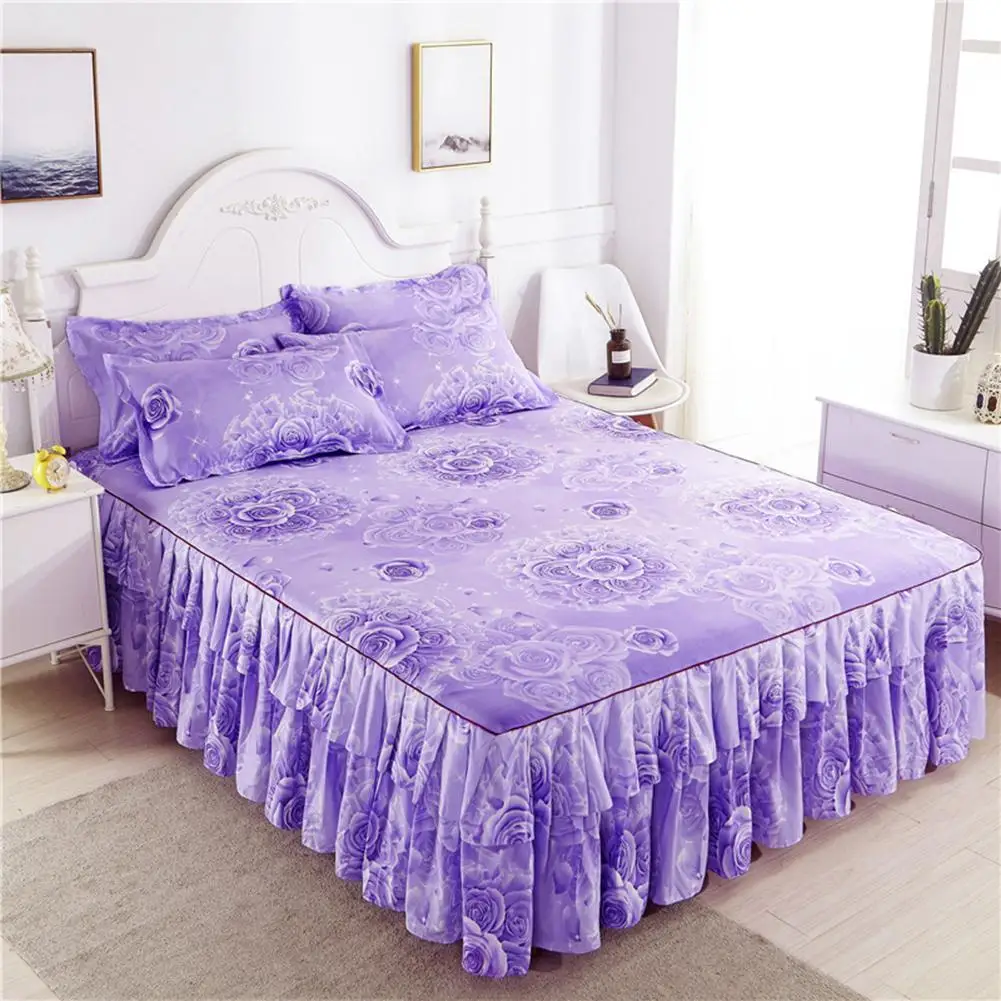 

Fashion Nordic Romantic Flower Pattern Polyester Ruffled Bedspreads Bed Skirt Queen Bed Covers Bedclothes Sheet Home Room Decor