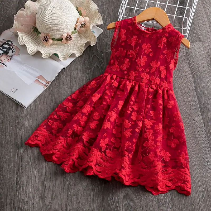 Платье для маленьких девочек; коллекция года; летняя детская одежда с кружевной вышивкой для девочек; вечерние платья принцессы; повседневная одежда; платья для дня рождения - Цвет: Red 4