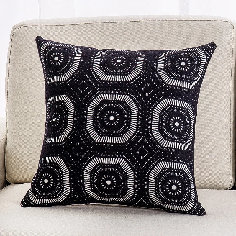 Modern Black And White Pillow Case Simple Geometric Embroidery Pillow Cover Comfortable Hidden Zipper Cushion Cover Available - Цвет: Black10