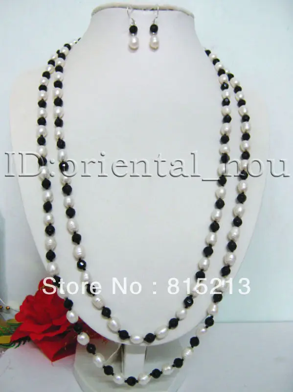 

ddh00168 Long Natural White Pearl,Black Onyx Necklace SET