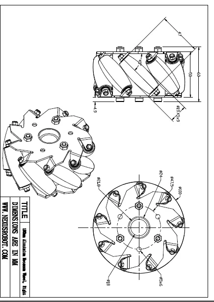 Набор из 100 мм алюминиевых колес Mecanum для робота автомобиля(4 шт.) 14094
