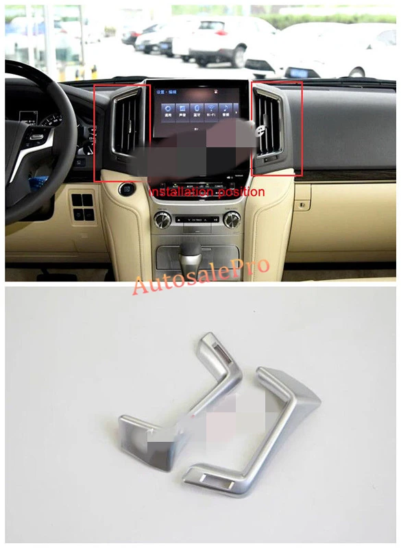 Inner Chrome Matt Dashbaord Middle Air XCondition Vent Outlet Cover Trim 2pcs for Toyota Land