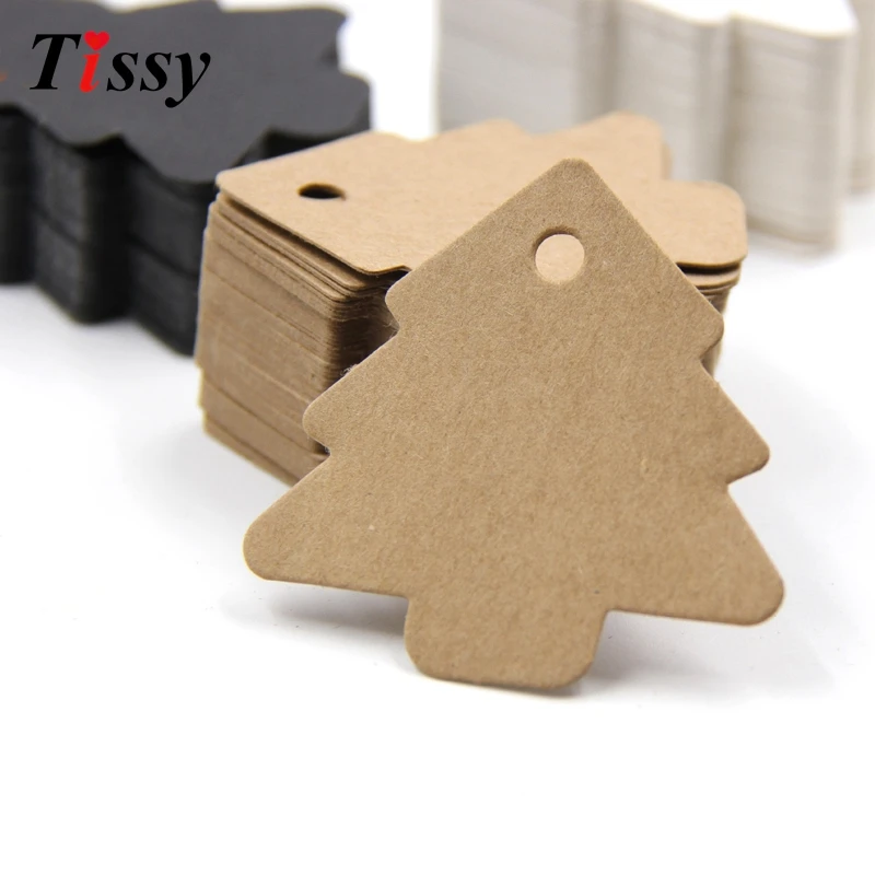 

50PCS Tree Shape Paper Tags Kraft Paper Card Labels Paper Cards Tags DIY Christmas/Wedding Party Favors Blank Hang Tag Gifts