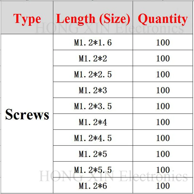 1000pcs/set Assorted Watch Screws for Watches Clock Repair Kit Watchmaker Tool Watch Part 10 Sizes Dia 1.2mm Eyeglass Repair