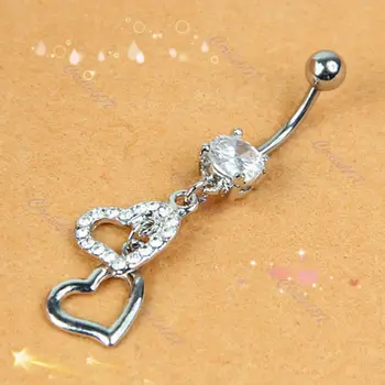 

20pcs White Rhinestone Crystal Heart Barbells Navel Belly Bar Button Ring Body Piercing
