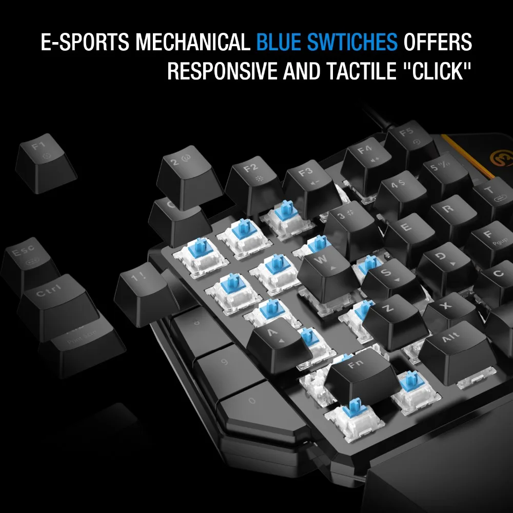 GameSir GK100 Mini Mechanical Blue Switches PC Gaming Keypad for FPS Games One-hand Keyboard with L