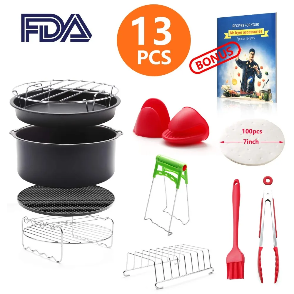 

8 inch General Air Fryer Accessories 13 pieces with Recipe Cookbook Compatible with Philips Gowise USA Cozyna Power Airfryer 4.2