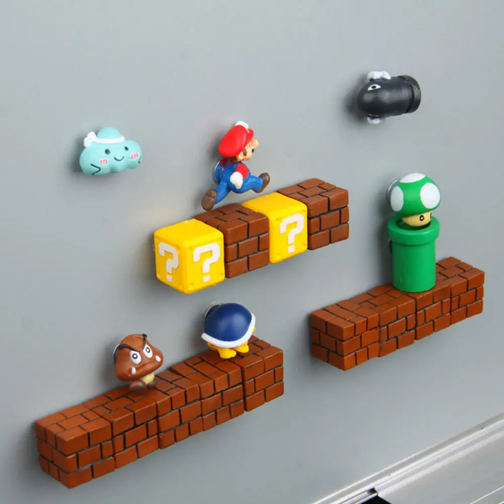 4/8/10 штук, искусственный бриллиант из смолы, 3D Симпатичные Super Mario магниты на холодильник, костюм для детей, фигурки стены Марио пули кирпичи для дома украшения