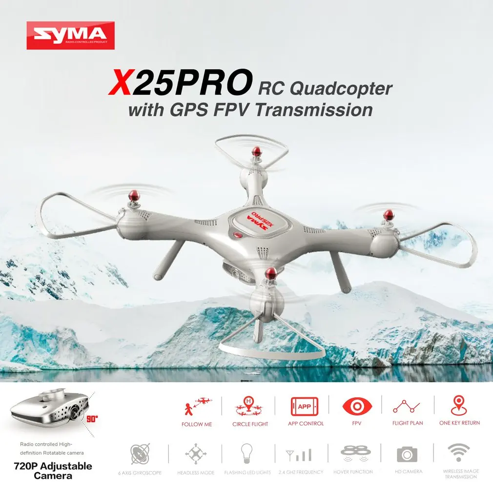Syma X25PRO 2,4G gps позиционирование FPV Радиоуправляемый Дрон Квадрокоптер с 720P HD Wi-Fi регулируемая камера высота удержания Следуйте за мной подарок RC игрушка