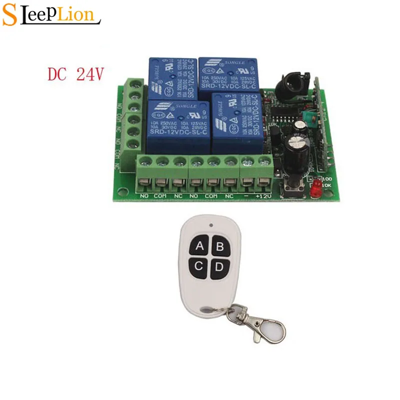 

Sleeplion 24V 4 CH Channel Relay Switch Wireless Remote Control Smart Switch Transmitter+Receiver Relay Switch Module 24V