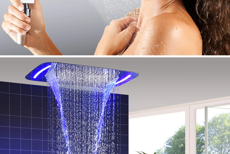 5 Function Shower System Thermostatic Faucets Embedded Ceiling Remote LED Shower Head 420710mm Mist Waterfall Shower (10)