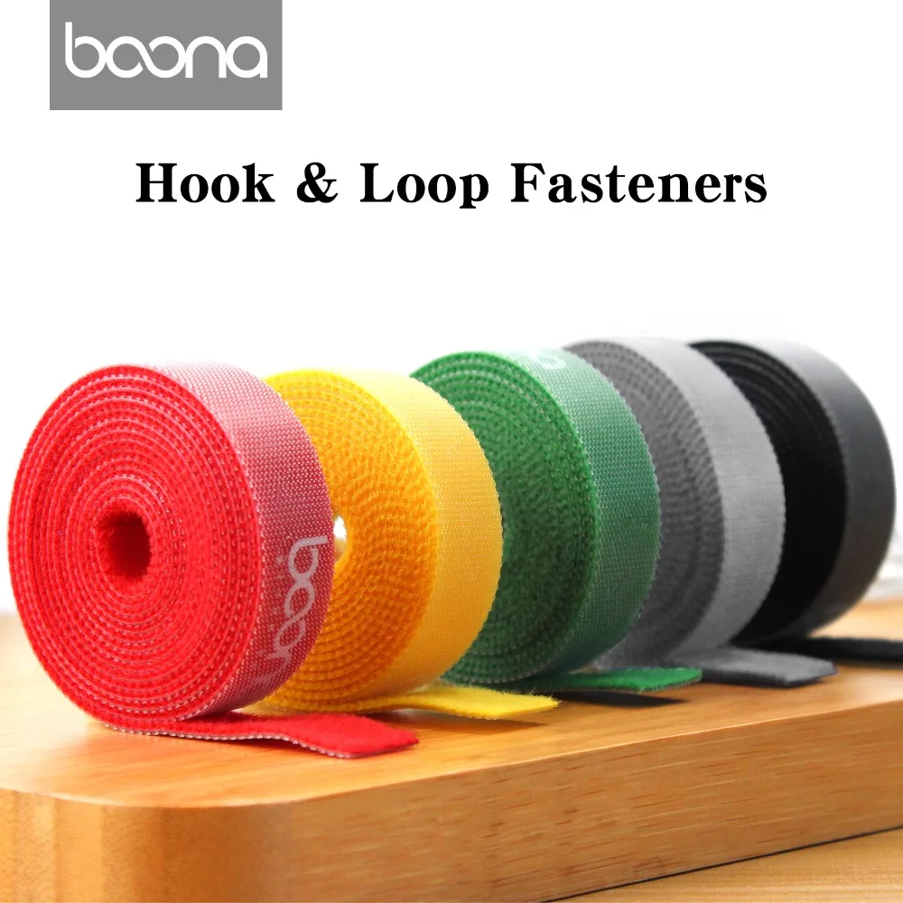 

Boona Nylon Durable Reusable Hook & Loop Fastening Tape, 5 Colors, 3 Different Length for Cable Organizer