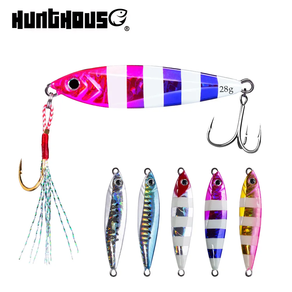 Hunthouse metal jig fishing lure slow jigging lead jig bait for trolling fishing 28g 63mm CAST SLIM with PE line hook