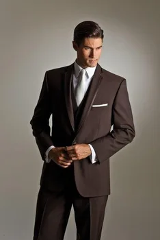 

New Ball Gowns Tailored Brown Mens suits One button Casual comfortable suit 3 pieces ( jacket+Pants+vest+tie)
