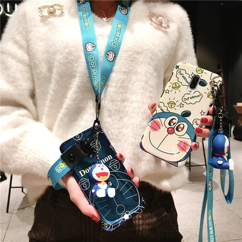 

For Oneplus 6T Doraemon cartoon Case, Cute Soft back cover for One plus 6T / 1+6T blue ray phone case + toy stander + straps