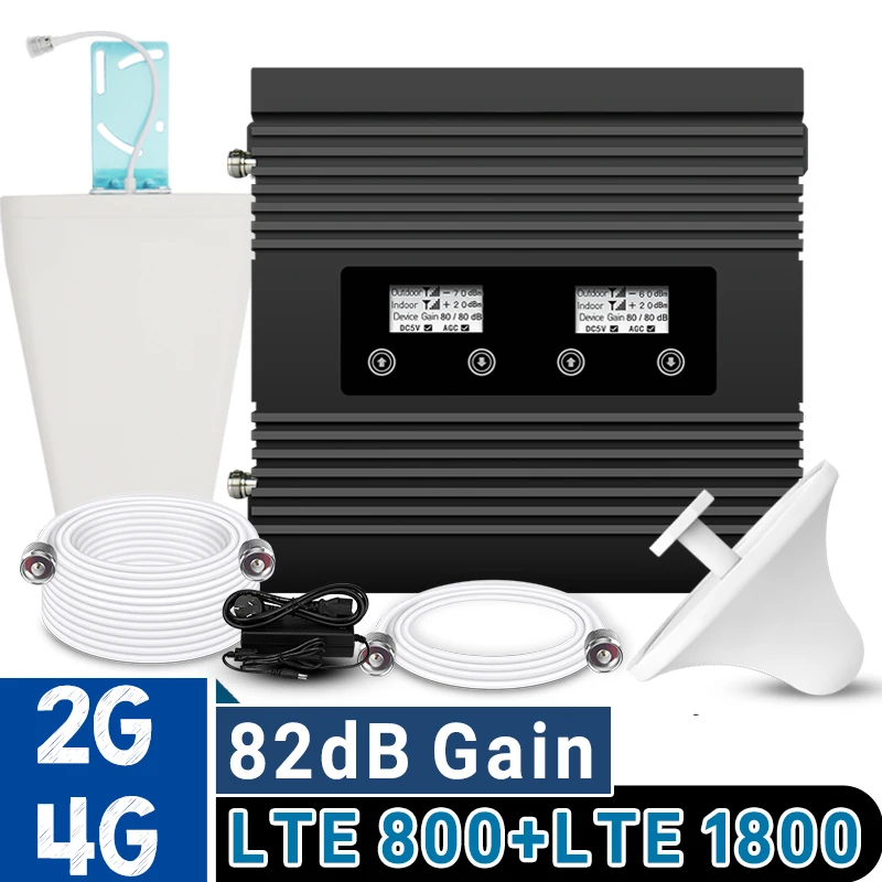 

ATNJ 4G LTE LTE 800 1800 Cellular Amplifier Band 20 Band 3 Booster 82dB Gain 4G LTE 800 DCS 1800 Signal Repeater LCD Display Set